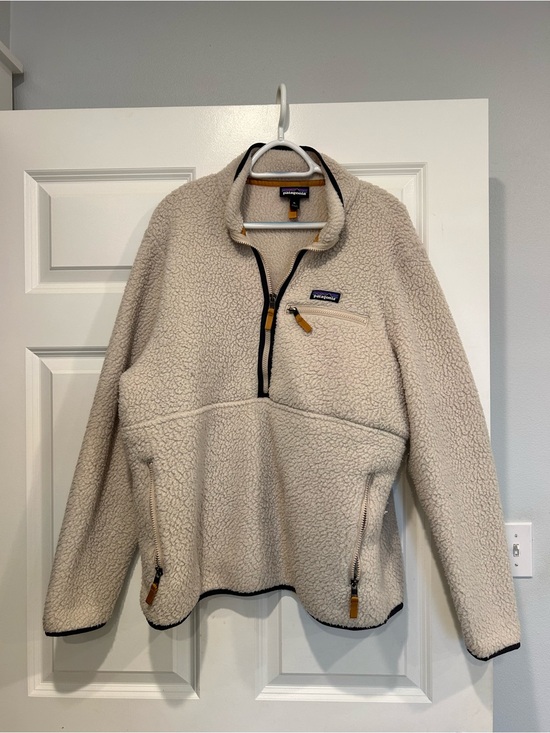 Patagonia Tops - Patagonia Cream Sherpa Half-Zip Pullover with Gold Trim